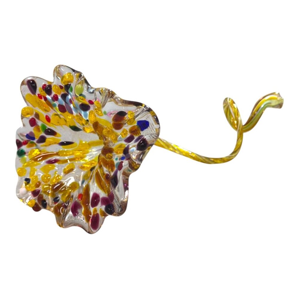 Handcrafted Artisan Glass Confetti Flower Twisted Stem Millefiori Decorative Art